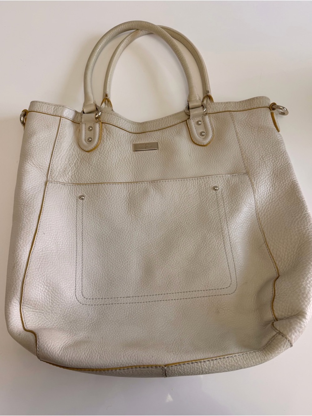 Cole Haan Cream Leather Tote with Double Top Handles